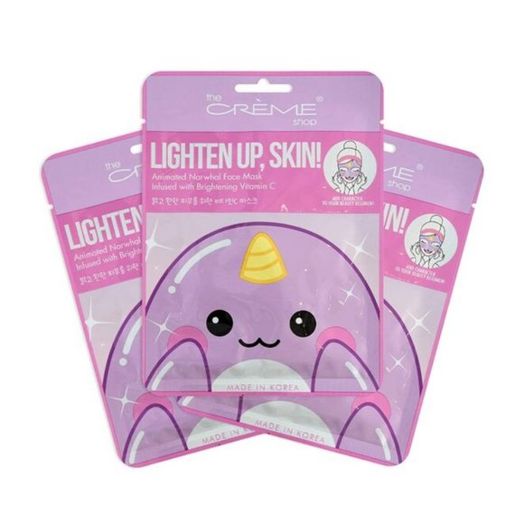 NEW The Creme Shop Lighten Up, Skin! Animal Narwhal Face Mask Sheet 3 Pack - Picture 1 of 4